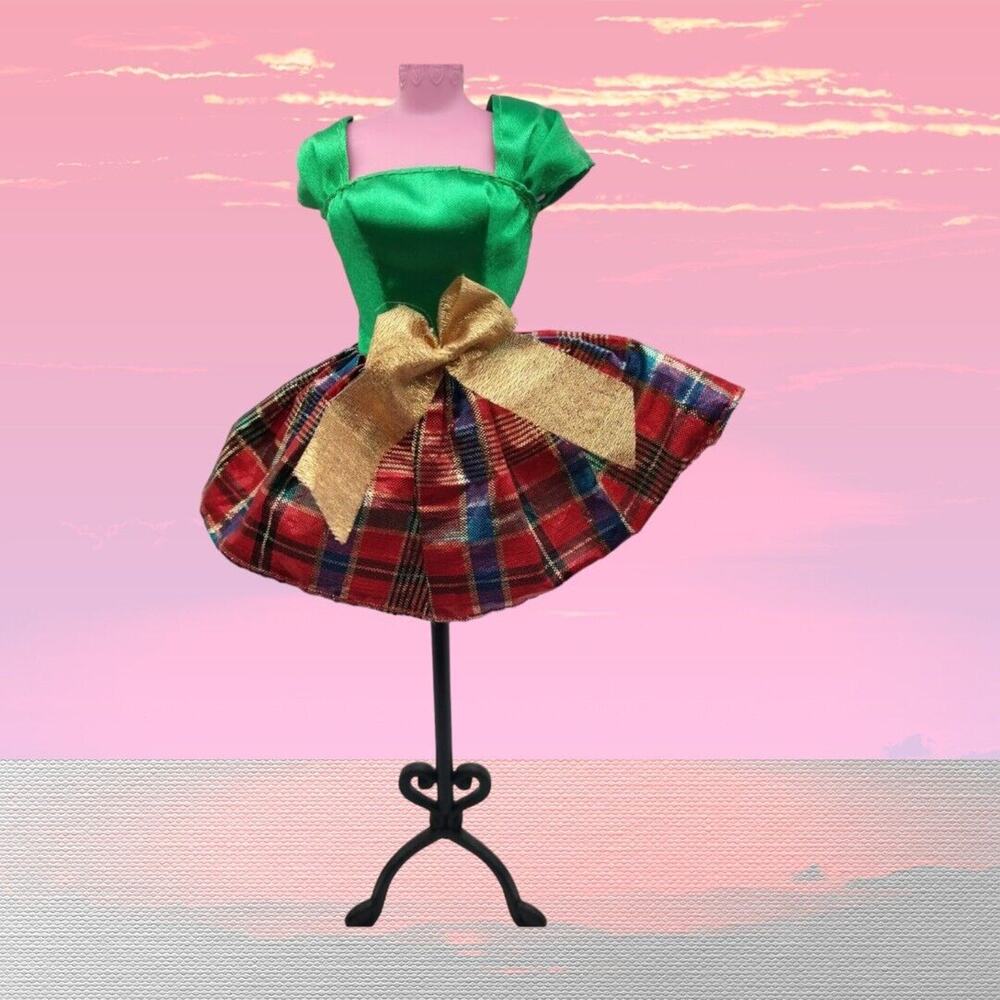 VTG Barbie Holiday Cocktail Original Dress Formal Green W/ Red Plaid